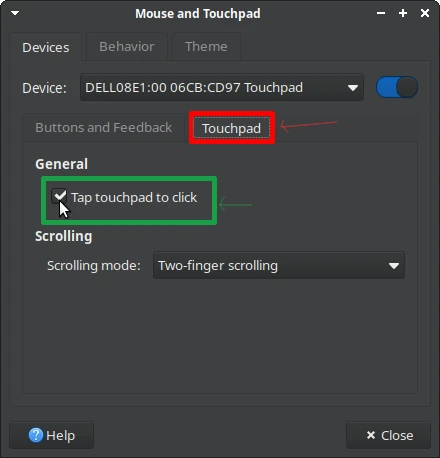 Enable the 'Tap touchpad to click' setting