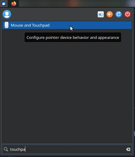 Search for 'touchpad' in the XFCE menu